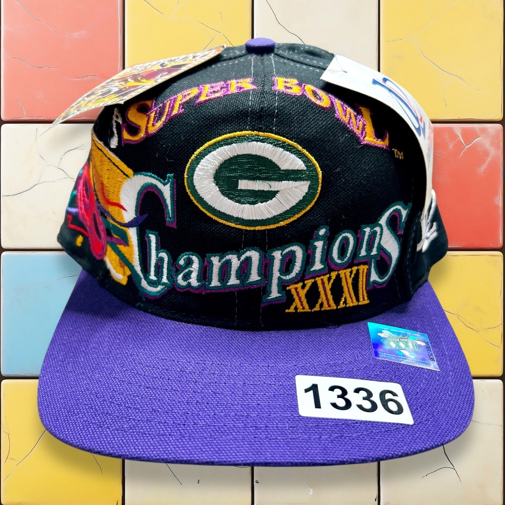 VTG 90S Green Bay Packers Logo Athletic Super Bowl NFL Champions Snapback Hat